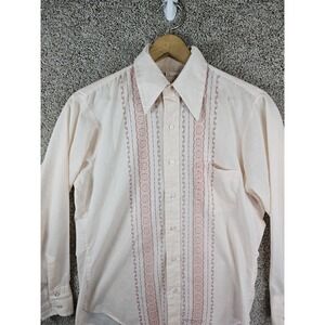 Vintage 1960s The Arrow Collar Man Pink Paisley Scrolling Shirt Size‎ Medium